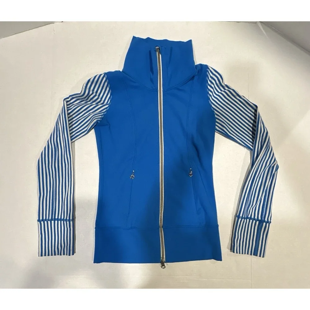 Lululemon Yoga Jacket  Full Zip Jacket Blue White Solid/stripe Size 2